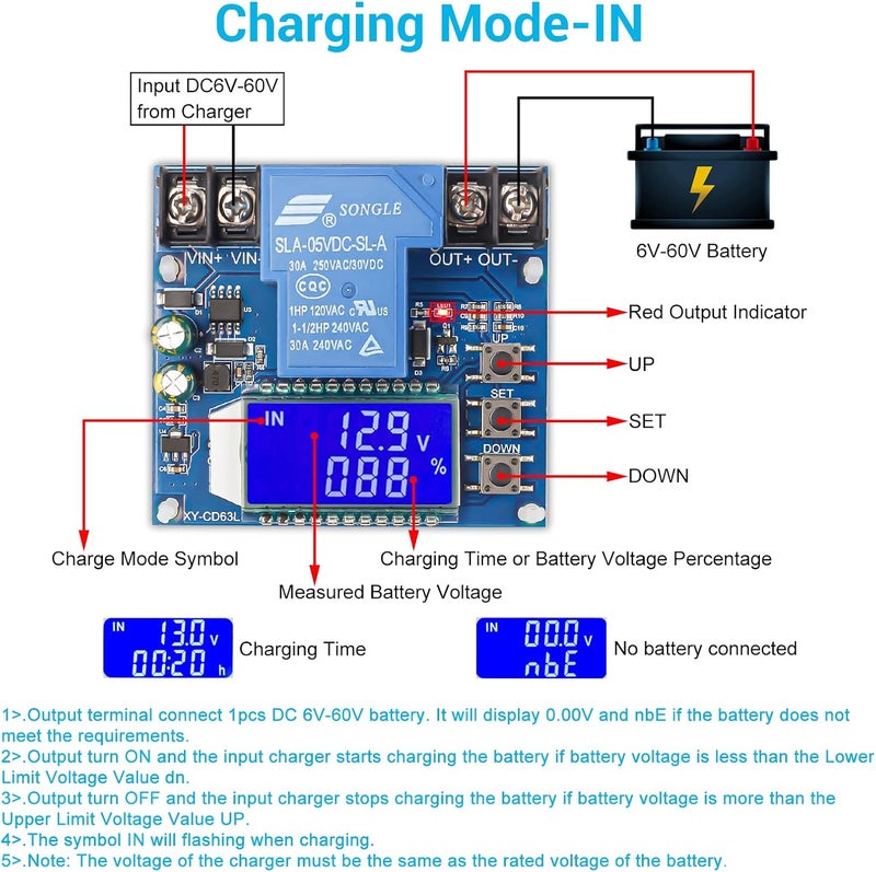 IS Low Voltage Disconnect, ICSTATION DC 6V-60V 30A Charging Discharging Protection Board with LCD Display Low Voltage Protector Disconnect Switch Module for Lead Acid Lithium Battery - Image 3
